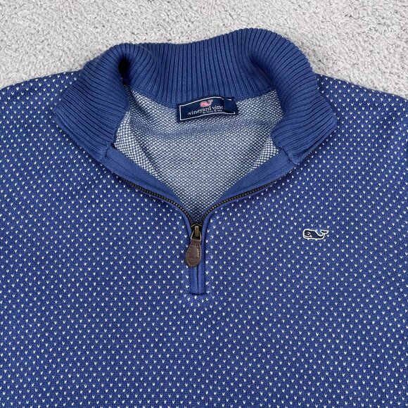 Vineyard Vines Mens Bird Eye 1/4 Zip Sweater Deep Blue Sz Medium - Picture 5 of 5